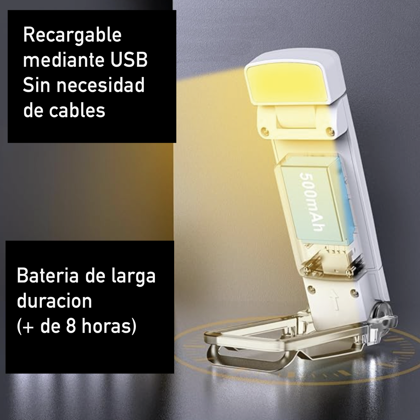 Luz De Lectura De Libro Lampara Recargable USB Blanca
