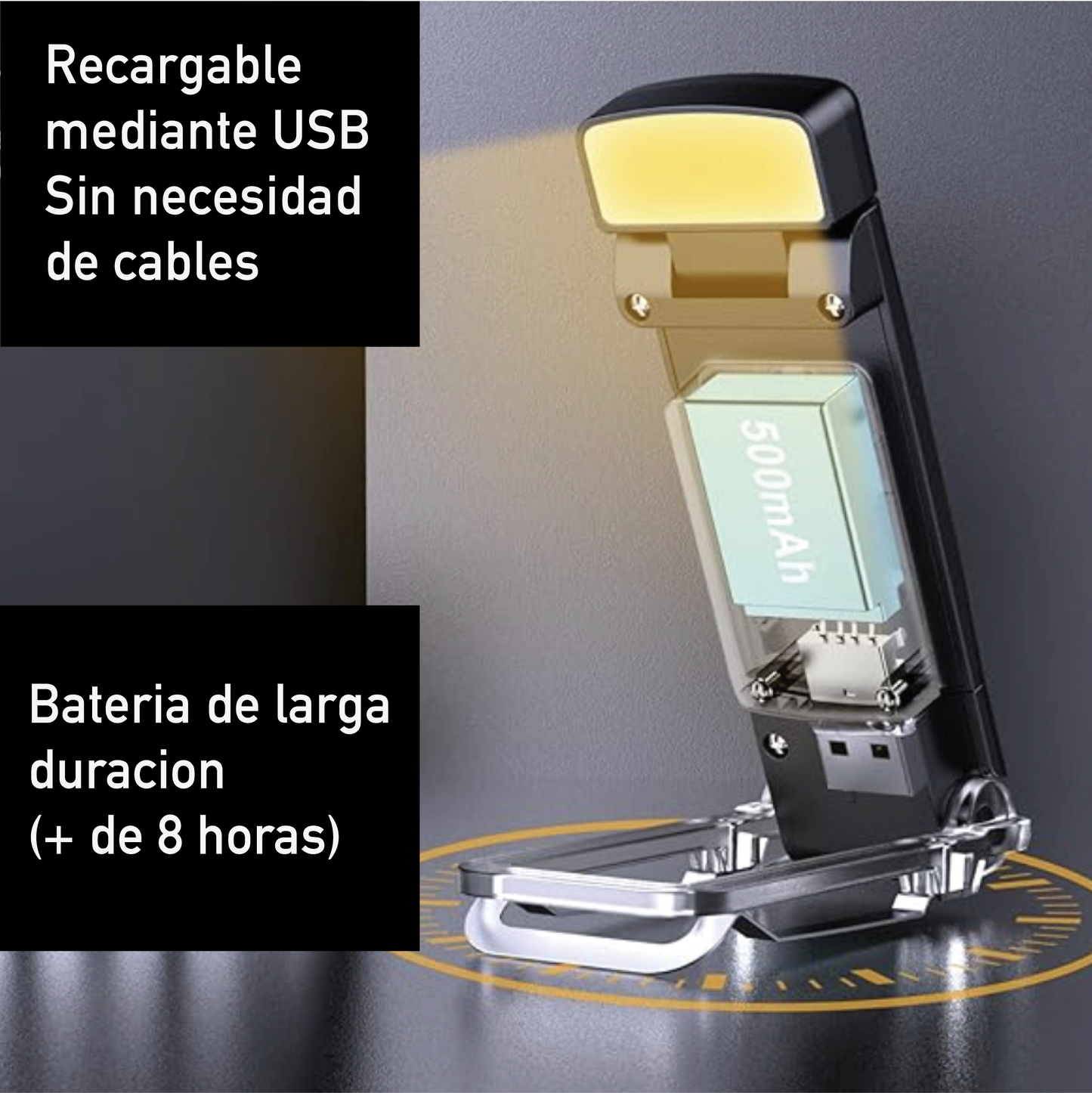 Luz De Lectura De Libro Lampara Recargable USB Negra