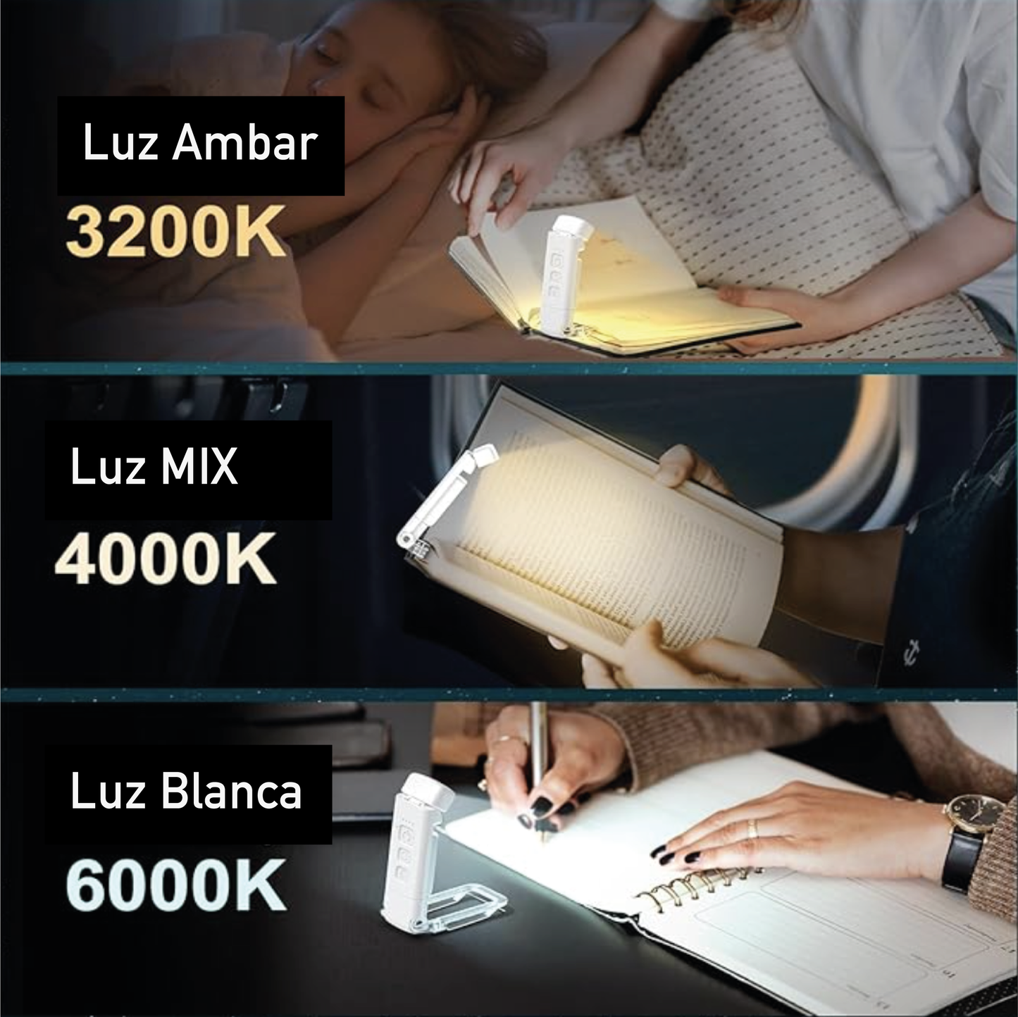 Luz De Lectura De Libro Lampara Recargable USB Blanca