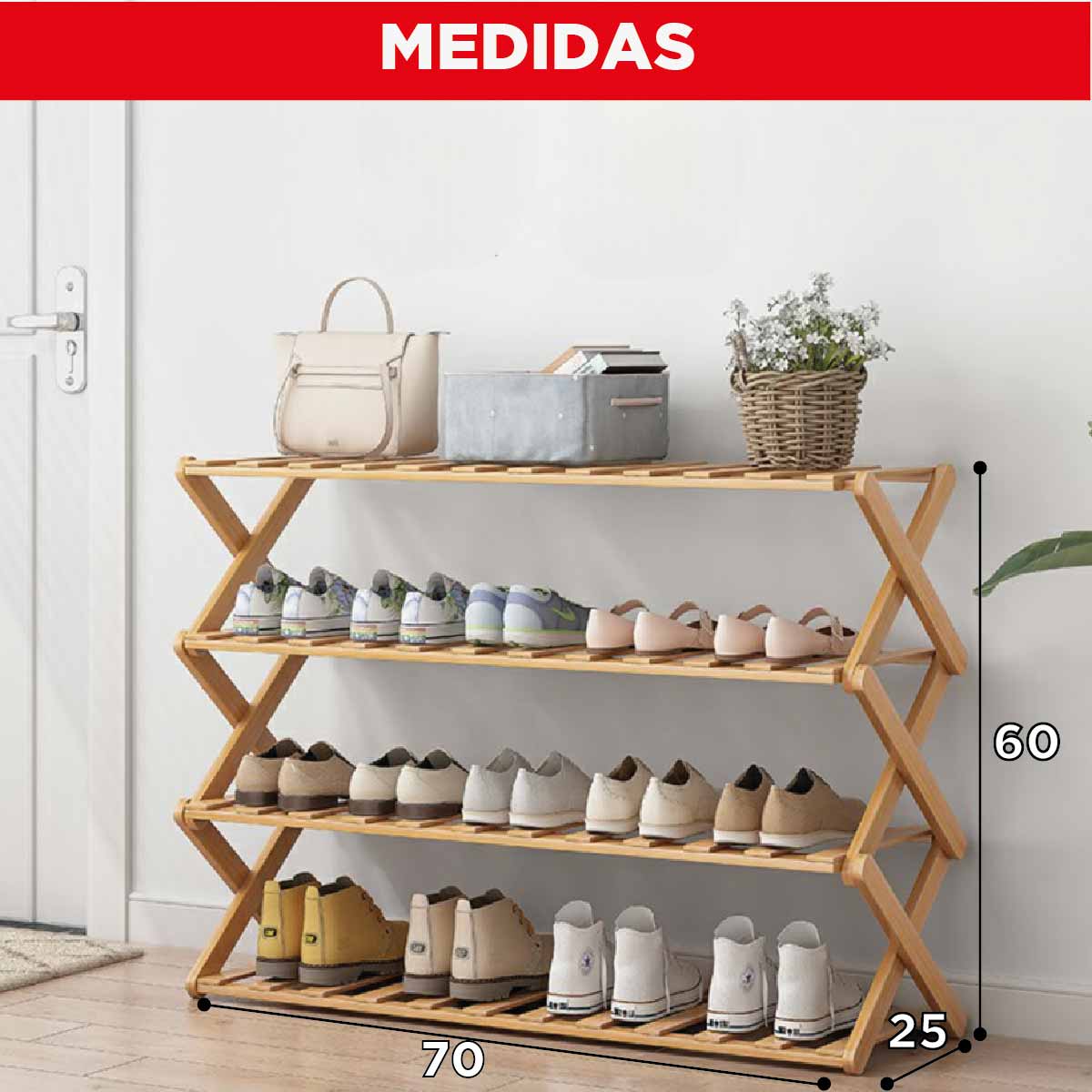 Zapatero en Madera Bambu Mueble Organizador de zapatos